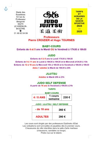 JUJITSU COURS ET TARIFS 2024-2025 EN PDF