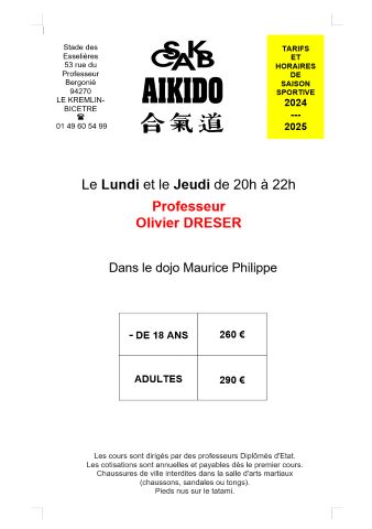AIKIDO COURS ET TARIFS 2024-2025 EN PDF
