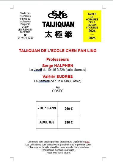 TAIJI CPL COURS ET TARIFS 2024-2025 EN PDF